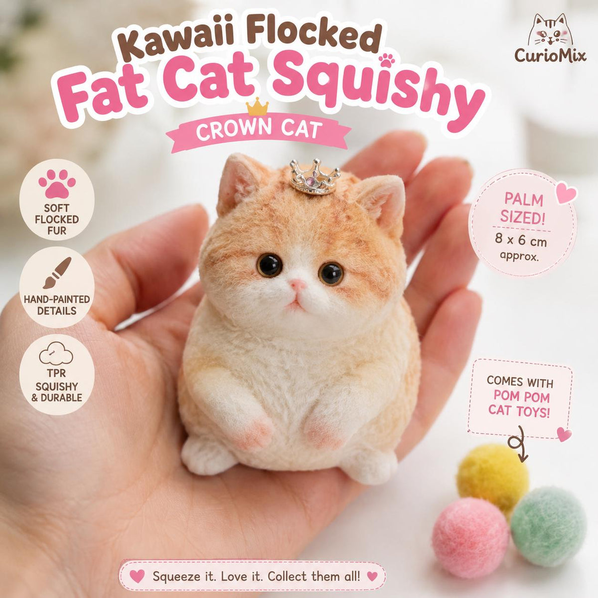 Kawaii Flocked Fat Cat Squishy Stress Relief Fidget Toy Hand Painted Taba Squishy Gift