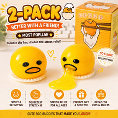 Puking Egg Stress Relief Toy: Funny Squeeze Yolk Fidget Desk Buddy (2 Pack)
