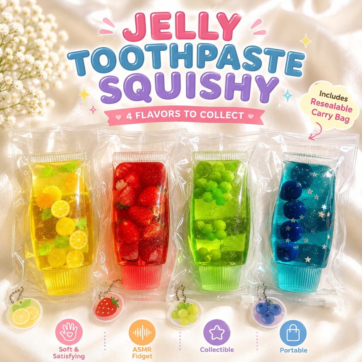 Jelly Toothpaste Squishy Sensory Toy ASMR Fidget Stress Relief Kawaii Fruit Flavors Desk Gift