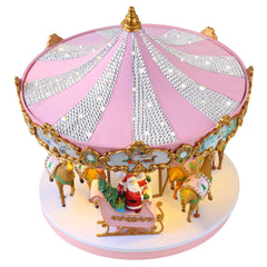 12 in. Animated & Musical Pink Crystal Carousel